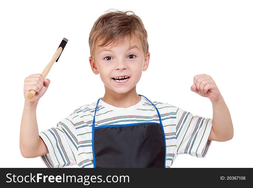 Little boy with tools - isolated on white background