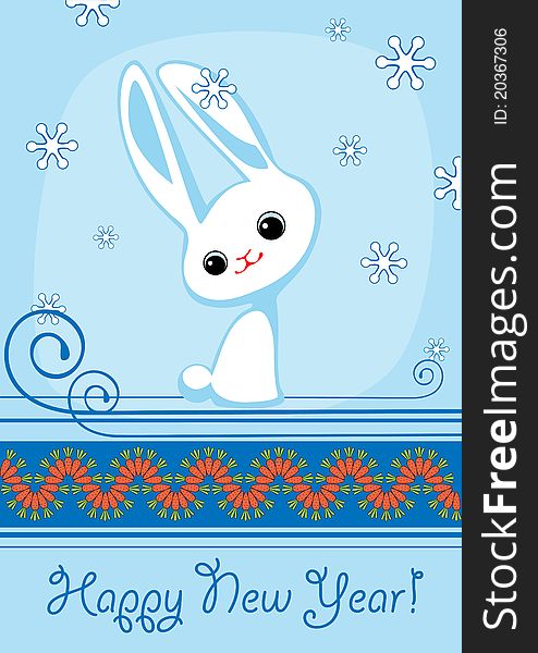 White rabbit on a blue background. White rabbit on a blue background