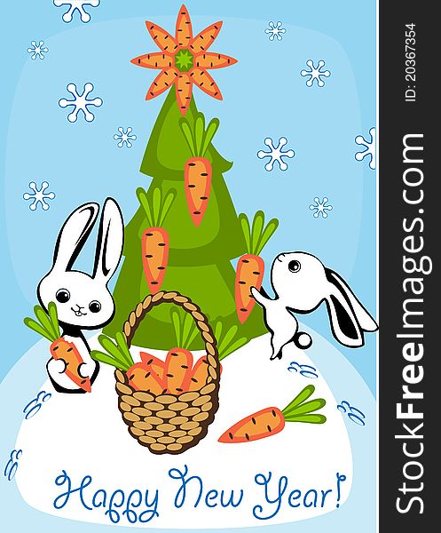Rabbits adorn the Christmas tree. Rabbits adorn the Christmas tree
