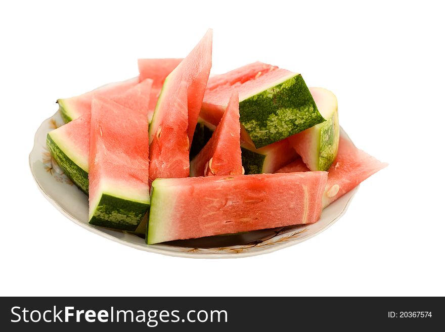 Sliced watermelon - top shot isolates of white backround. Sliced watermelon - top shot isolates of white backround
