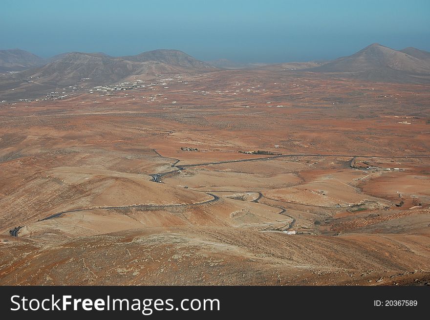 A shot of the dry, barren interior of Fuerteventura. A shot of the dry, barren interior of Fuerteventura