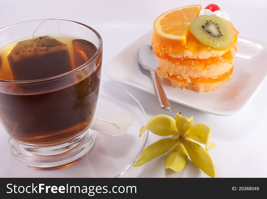 Tea And Cake On White Background