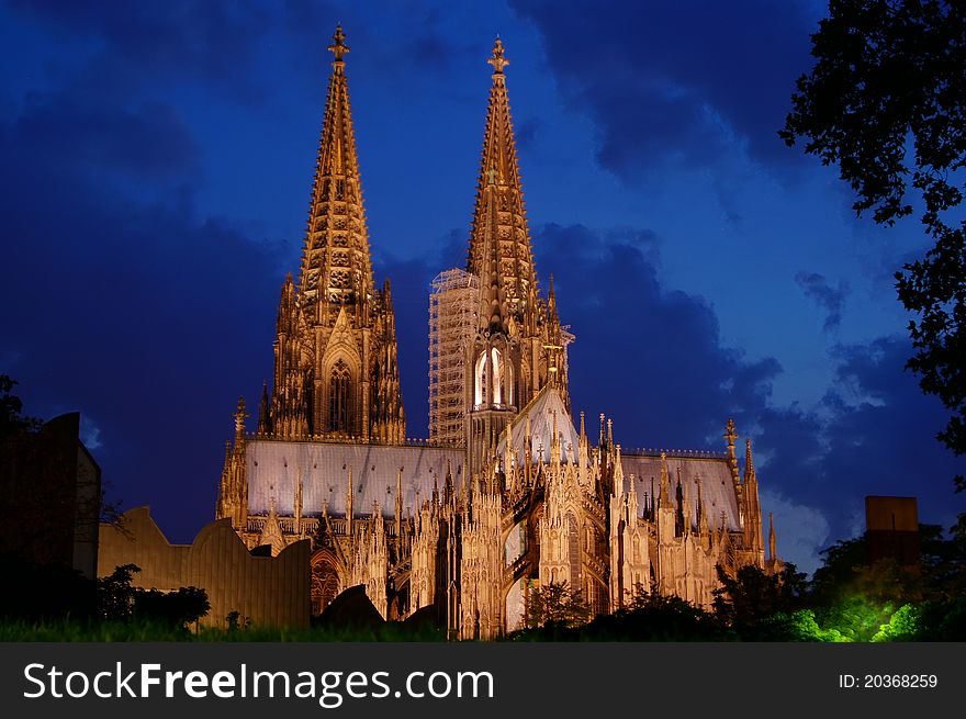 Cologne Cathedral in Cologne, Germany at night. Cologne Cathedral in Cologne, Germany at night