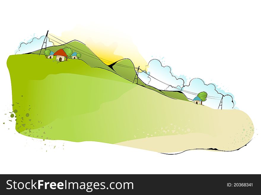 Illustration of green landscape in abstract style. Illustration of green landscape in abstract style