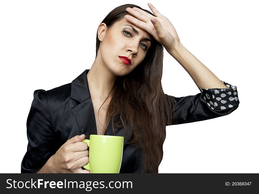 Tired Businesswoman With A Cup