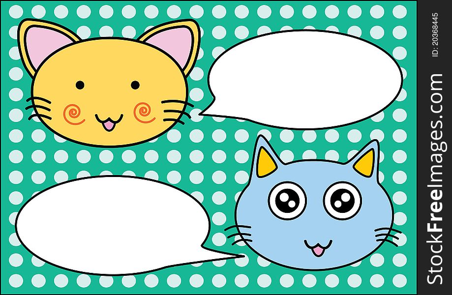 Vector of 2 cats talk with blank balloons.