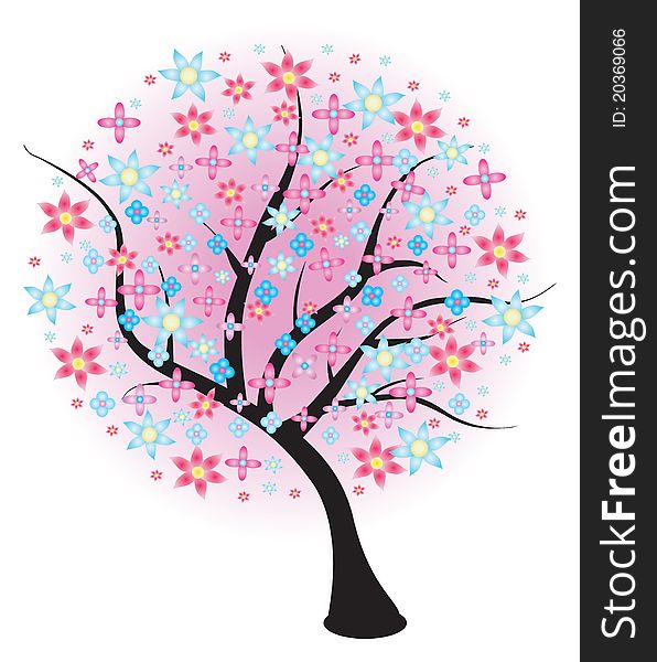 Blossoming spring tree magic flora. Vector illustration. Blossoming spring tree magic flora. Vector illustration.