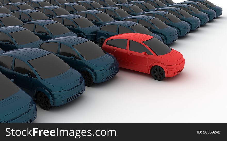 Render of many car on white background. Render of many car on white background