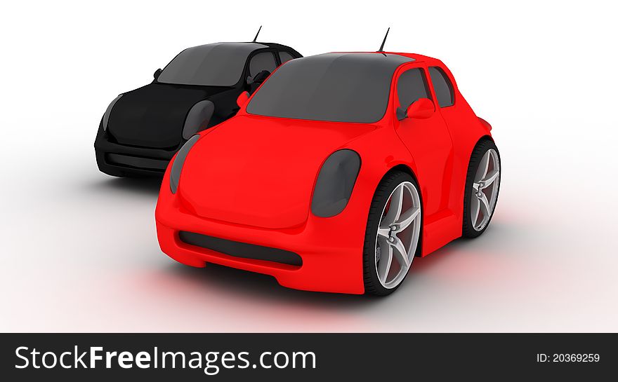 Funny Red  And Black Car On White Background