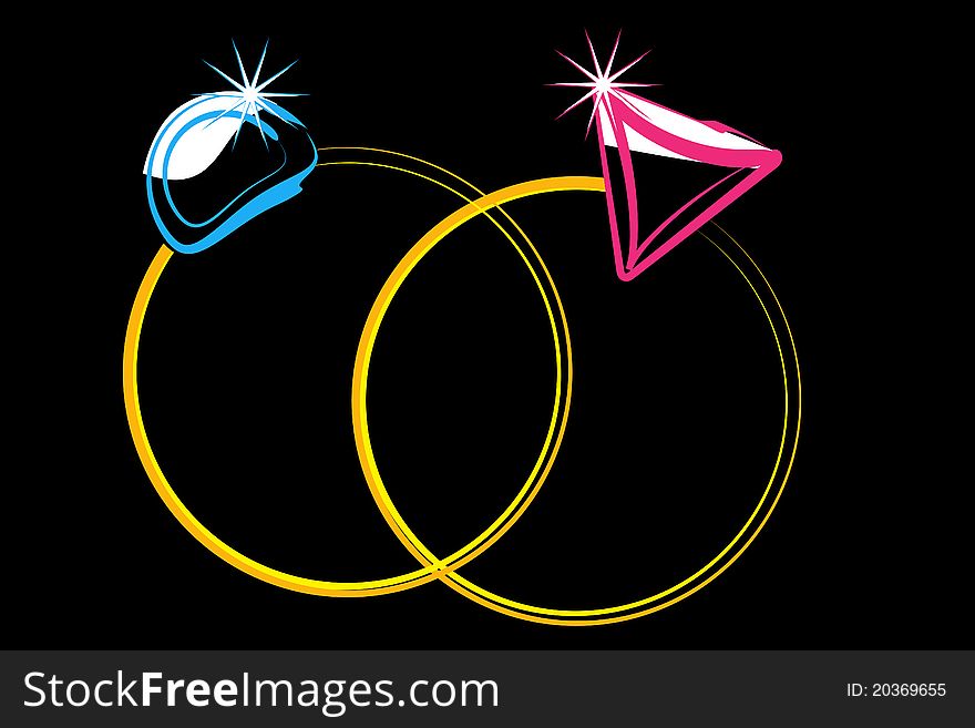 Illustration of pair of engagement ring for bride and groom