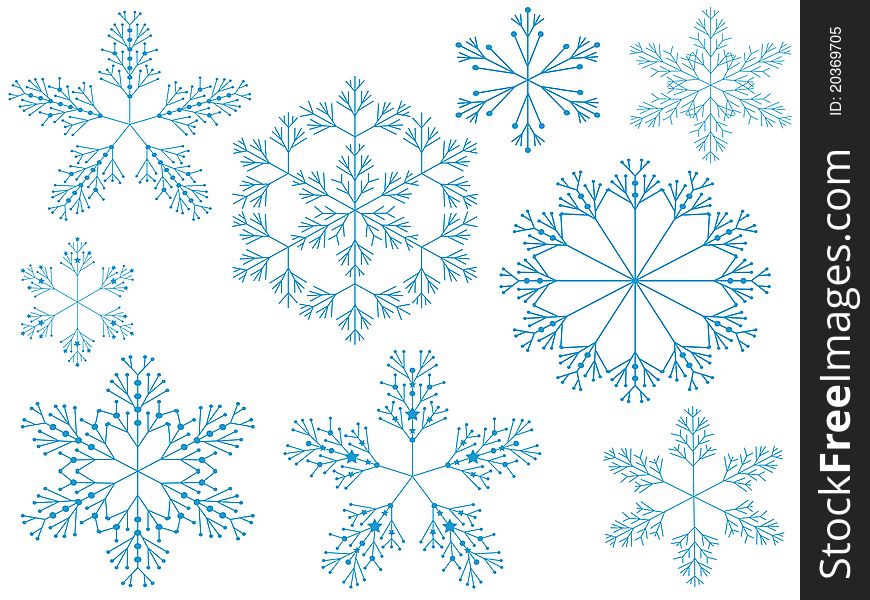 Blue snowflakes, isolated,retro set. Blue snowflakes, isolated,retro set.