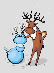 Deer Sculpts Snowman-deer Royalty Free Stock Photos