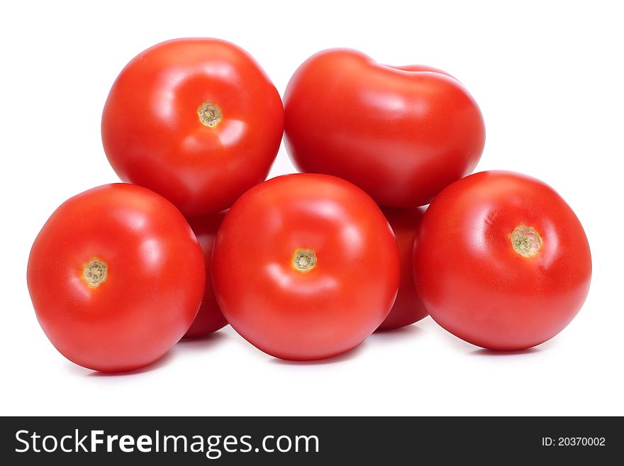 Color photo of red tomatoes on white. Color photo of red tomatoes on white