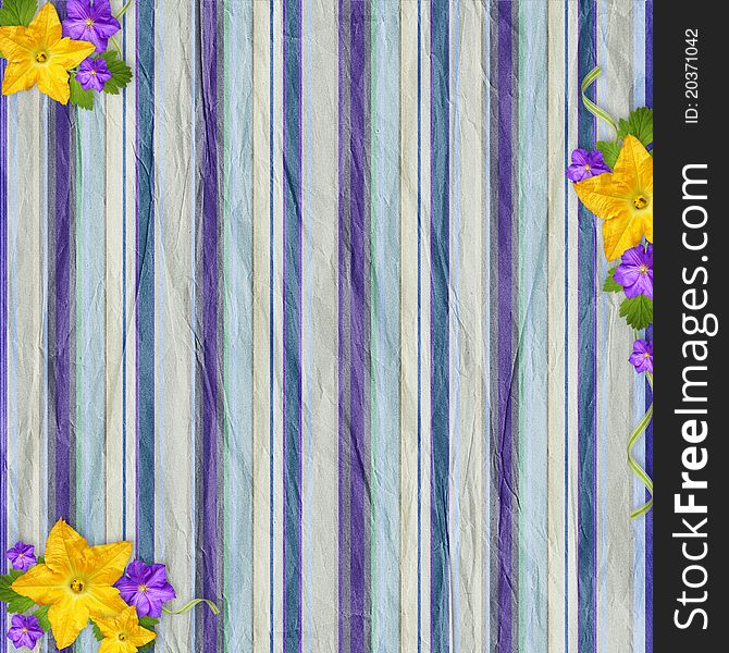 Vintage Striped Background With Flowers