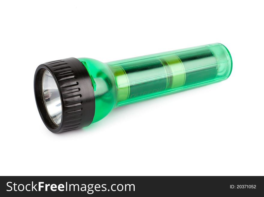 Green flashlight isolated on the white background