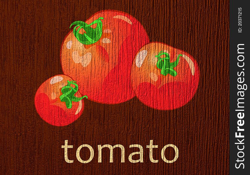 Wooden plaque with drawing of three tomatoes. Wooden plaque with drawing of three tomatoes