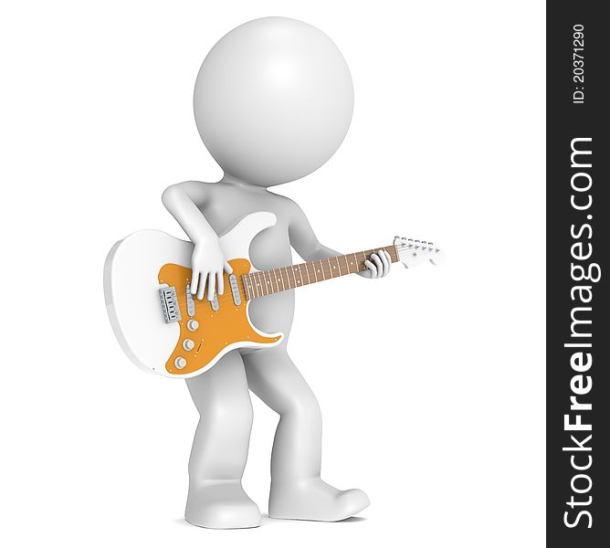 3D Little Human Character playing on an Electric Guitar. 3D Little Human Character playing on an Electric Guitar
