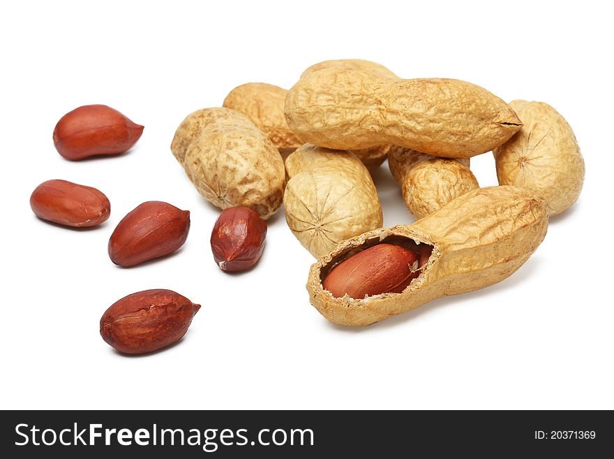 Nuts, peanuts in the shell on a white background