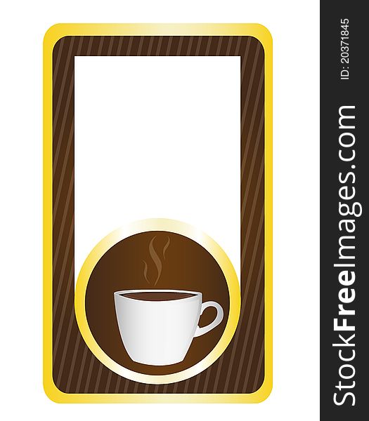 Brown and gold label with coffee cup isolated over white background. Brown and gold label with coffee cup isolated over white background