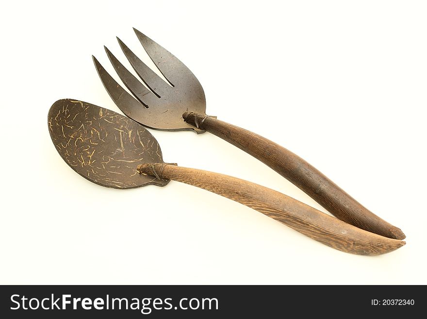 Wooden fork and ladle