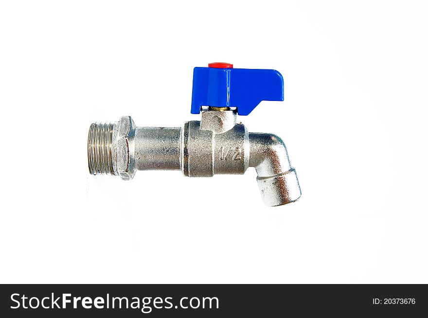 Water faucet with blue grip isolated. Water faucet with blue grip isolated