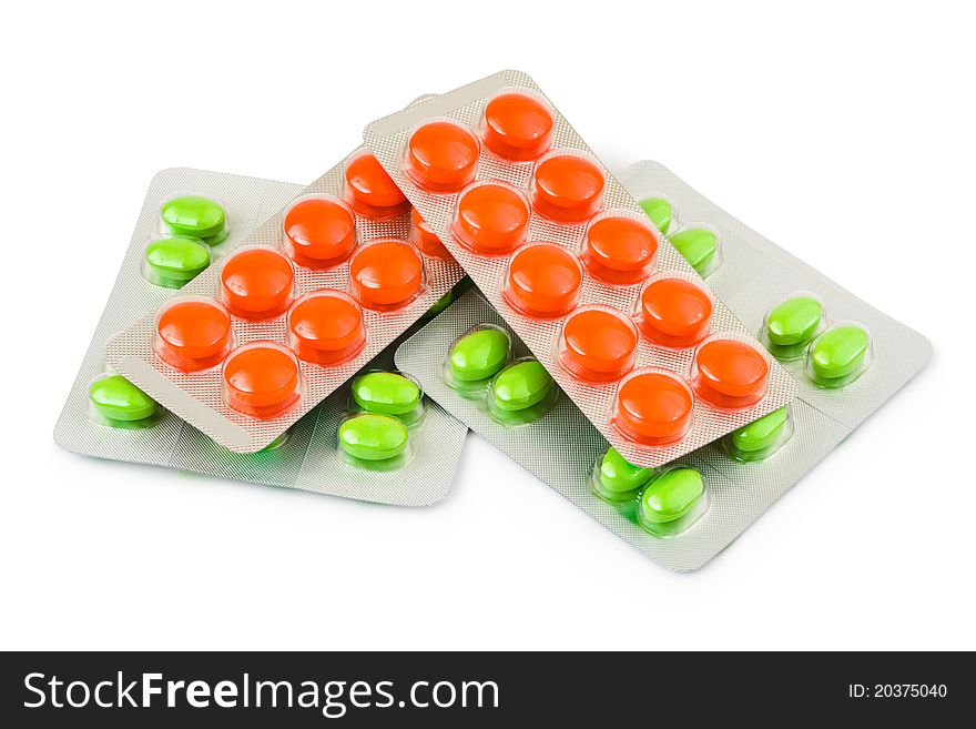 Packs of pills isolated on white background