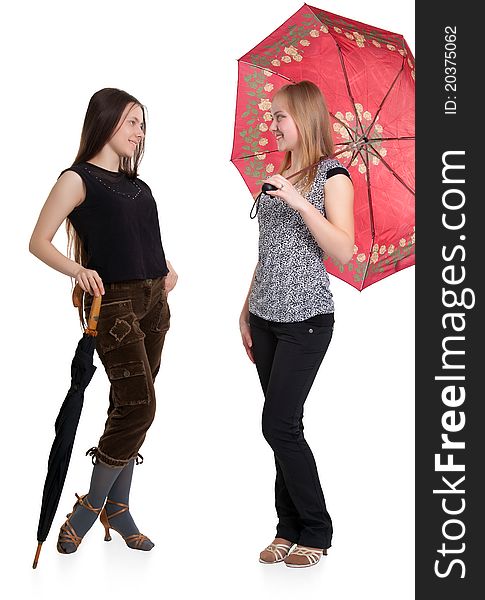 Two Girls With Umbrellas