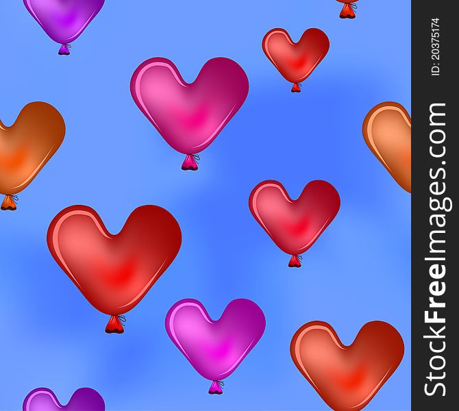 seamless background, red balloons - valentine hearts fly in the blue sky. seamless background, red balloons - valentine hearts fly in the blue sky
