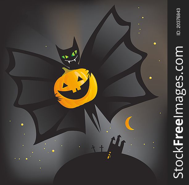 Bat with a Halloween pumpkin. Bat with a Halloween pumpkin