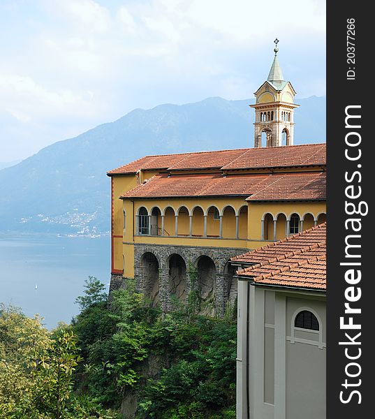 Madonna del sasso church and lake Maggiore in Locarno