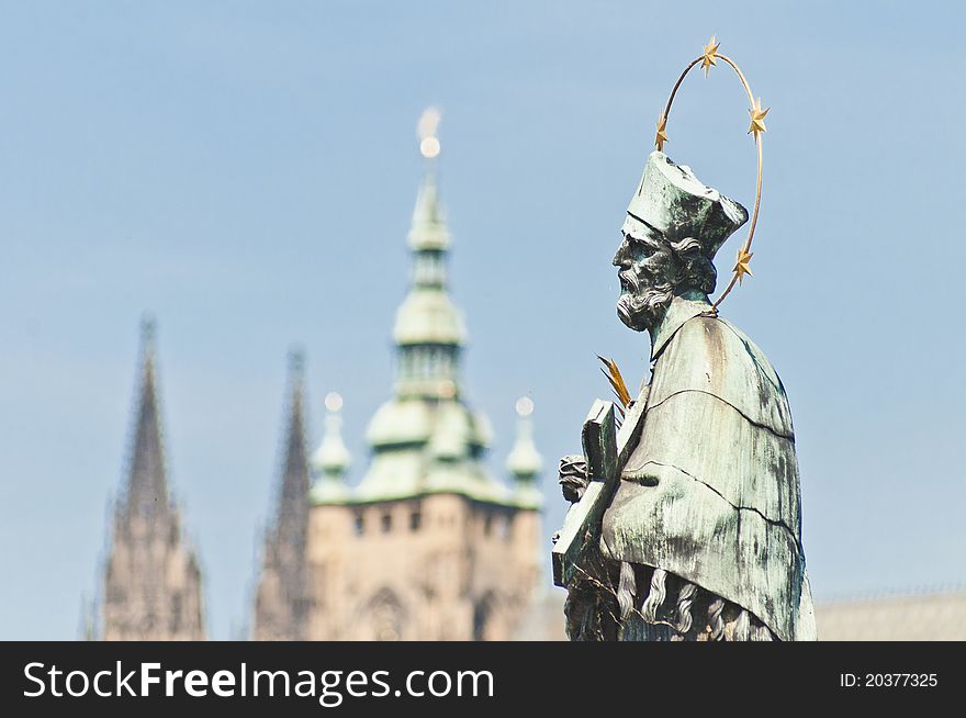 The statue of John of Nepomuk at Charles Bridge. The statue of John of Nepomuk at Charles Bridge