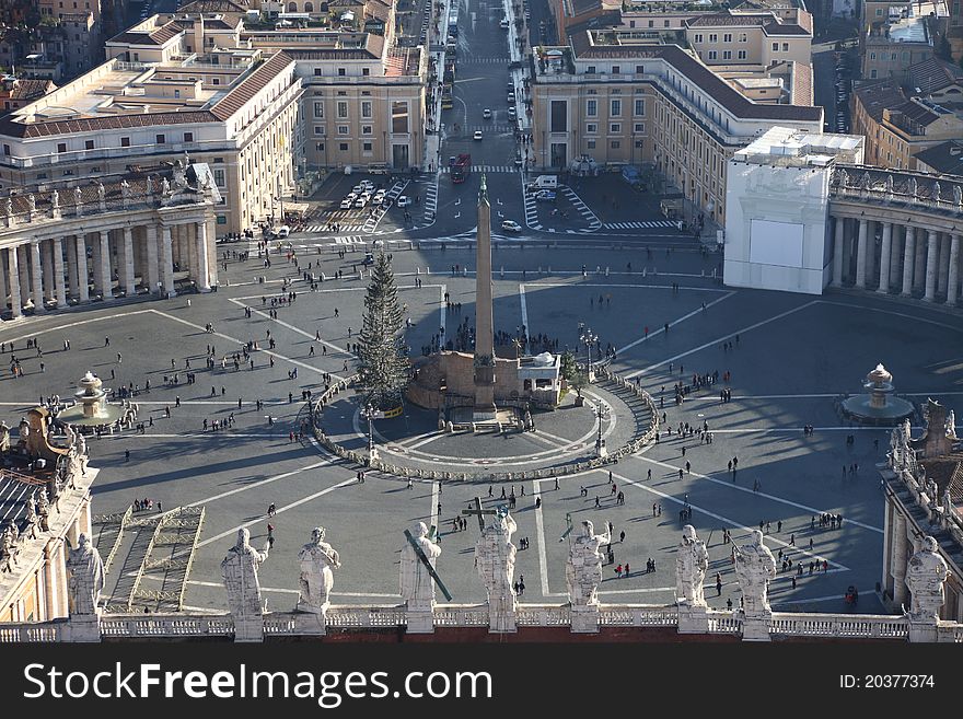 The view of plaza St.Peter from the top of cathedral of St.Peter. The view of plaza St.Peter from the top of cathedral of St.Peter