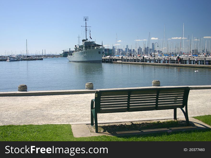 Historic WWI military vessel at display in Melbourne, Australia. Historic WWI military vessel at display in Melbourne, Australia