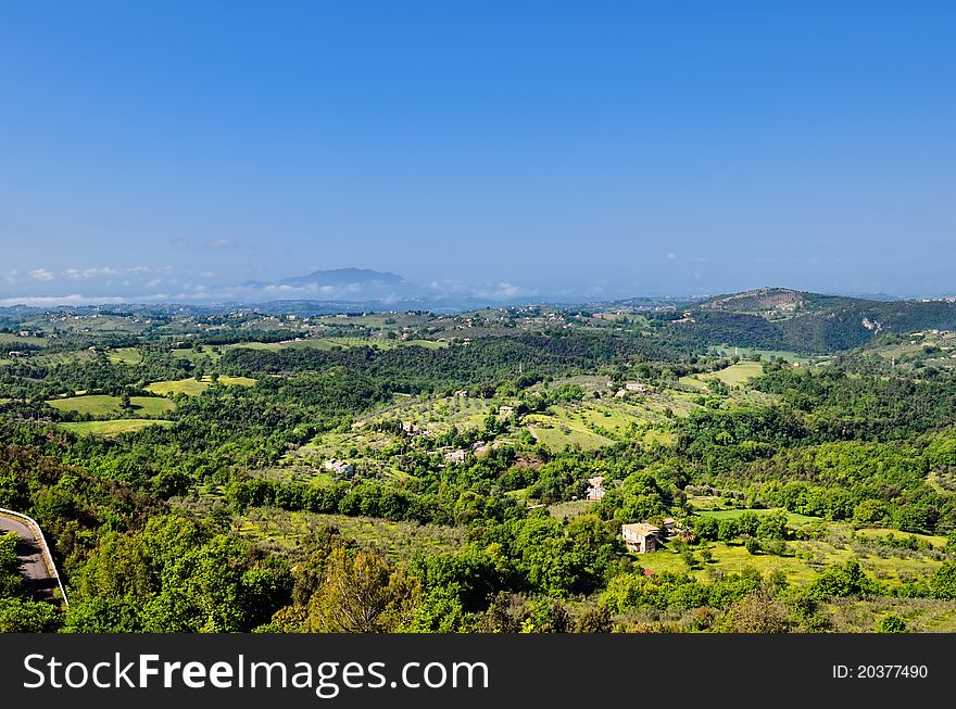 Panoramic view on mountain valley in Italy