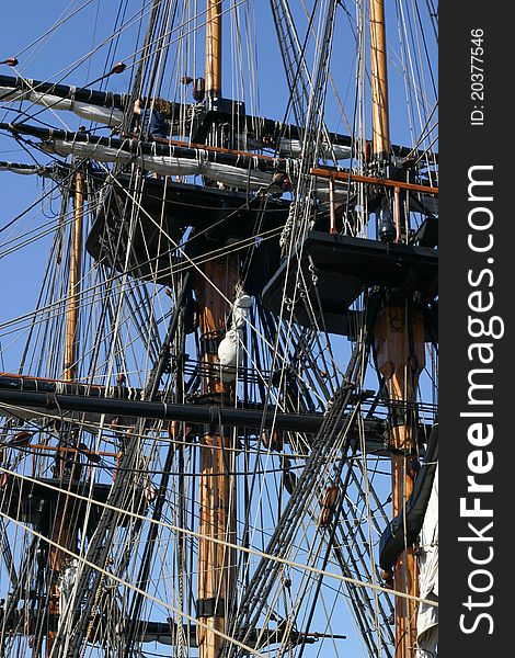 Captain Cook's replica ship at display in port of Melbourne, Australia. Captain Cook's replica ship at display in port of Melbourne, Australia