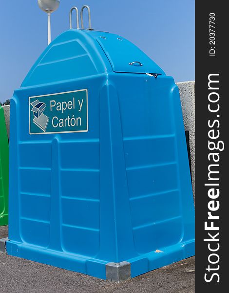 Blue bin for recycling paper and cardboard