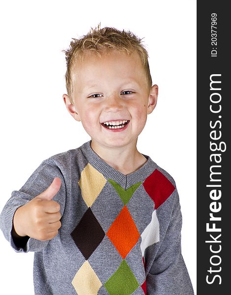 Young boy showing OK - isolated over white background