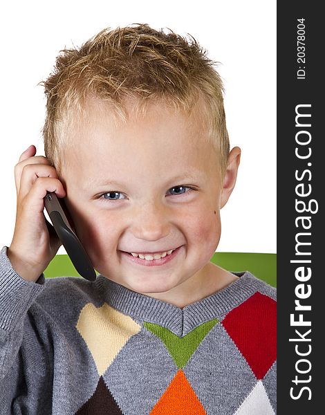 Boy Talking On A Cell Phone - Isolated