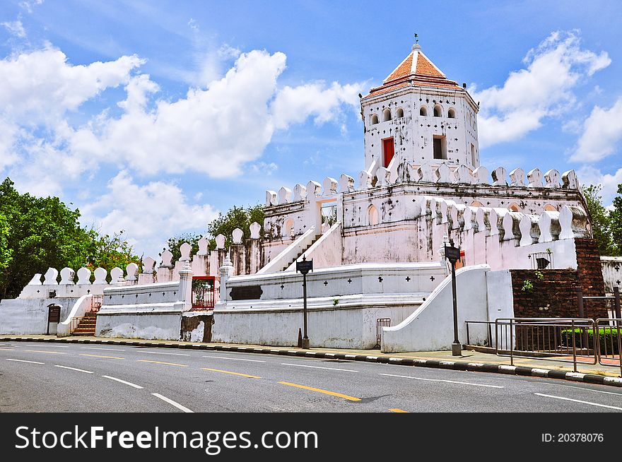 White old Thai style fort near Chao Phraya river in Bangkok. White old Thai style fort near Chao Phraya river in Bangkok