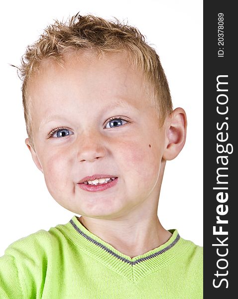 Portrait of a young - shy boy - isolated over white background. Portrait of a young - shy boy - isolated over white background