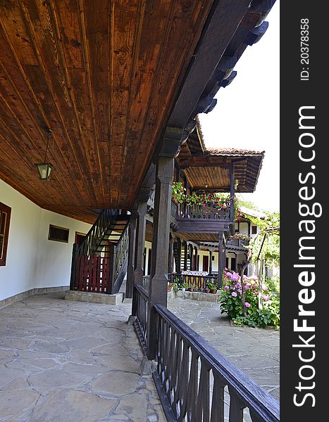 Kilifarevo porcha and garden in the monastery near Veliko Tarnovo in center Bulgaria