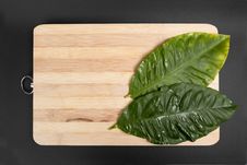 Leaves Into Wood Plates Stock Photo Leaves Into Wood Plates Stock Photo