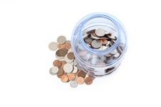 Coins In A Plastic Jar Royalty Free Stock Images Coins In A Plastic Jar Royalty Free Stock Images
