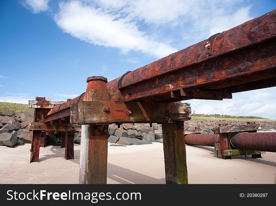 Sewage Outlet Pipe on a Beach, Northumberland, England