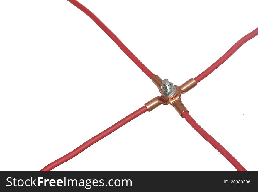 Four joint electric cables on white background