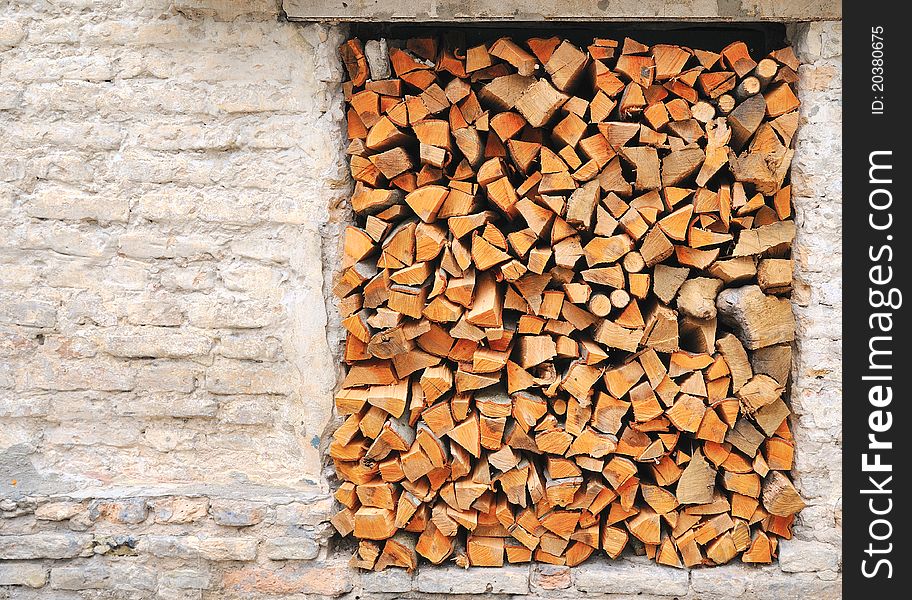 Pile Of Chopped Fire Wood Prepared For Winter