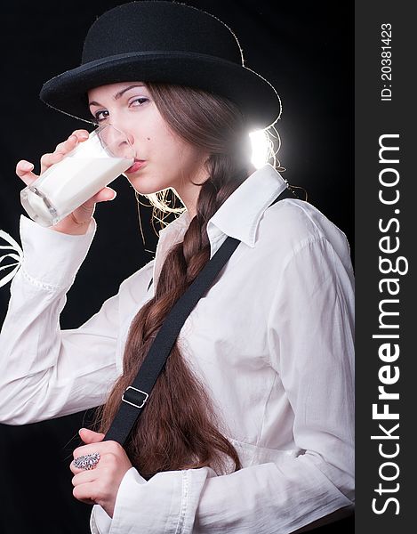 Young woman impersonating a Clockwork Orange character. Young woman impersonating a Clockwork Orange character