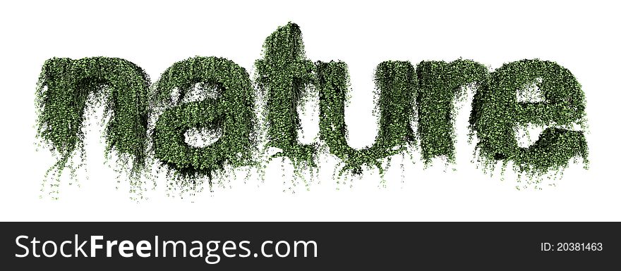 Render of the word nature written with ivy. Render of the word nature written with ivy