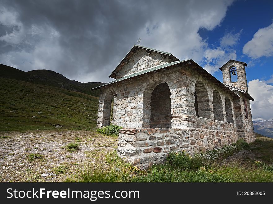 A small chapel of the XVI century in the italian mountains. A small chapel of the XVI century in the italian mountains