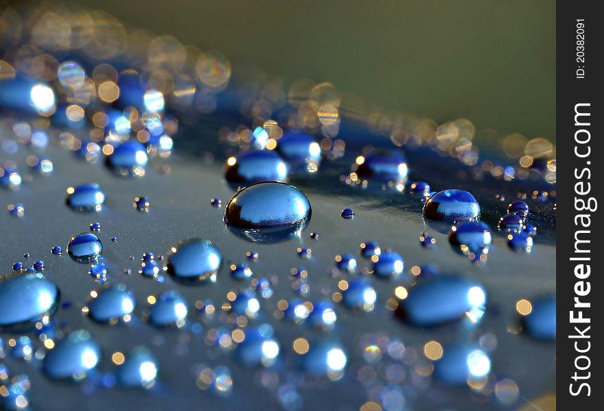Macro of blue water drops